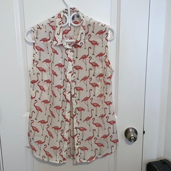 B. Young Flamingo Print Sleeveless Blouse - Picture 1 of 7